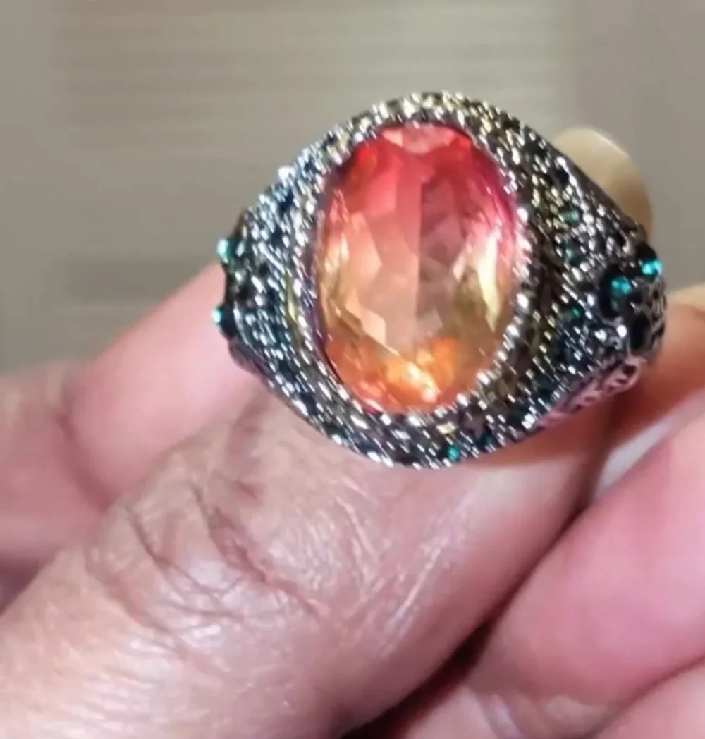 Retro Domineering Mystic Topaz Gemstone Statement Unisex Ring Sz 11